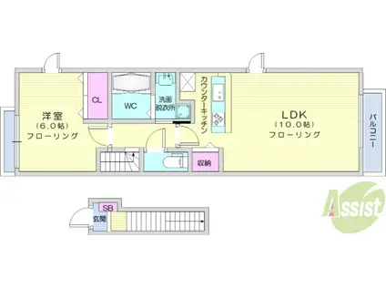 アニメ―ト1(1LDK/2階)の間取り写真