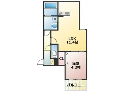 メゾンクレール御領(1LDK/1階)の間取り写真