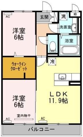 ブリエ ドゥ A棟(2LDK/2階)の間取り写真