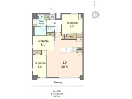 S-RESIDENCE大濠公園ACHIEVE(3LDK/10階)の間取り写真