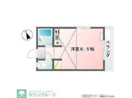 ローズヴィラ明神町(ワンルーム/2階)の間取り写真