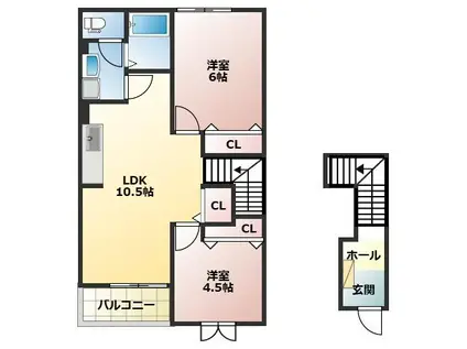 レインボーS(2LDK/2階)の間取り写真