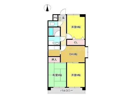 ベガコート(3DK/4階)の間取り写真