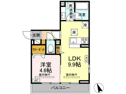 ライラック大船(1LDK/1階)の間取り写真
