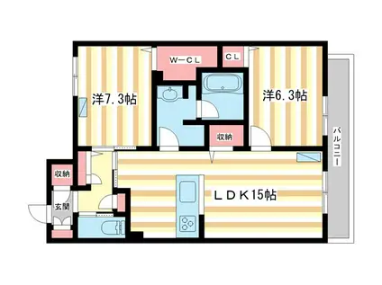 レジデンス三条宮前(2LDK/3階)の間取り写真