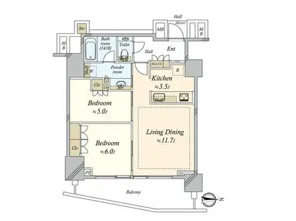 プラウド恵比寿ヒルサイドガーデン(2LDK/6階)の間取り写真