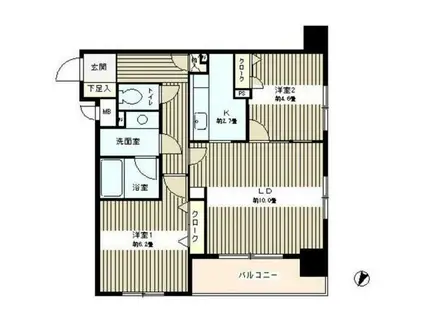 コンフィール日本橋アクアシティ(2LDK/3階)の間取り写真