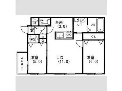 カーサフェリーチェ菊水(2LDK/2階)の間取り写真