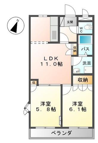 メルヴェールシンシア(2LDK/3階)の間取り写真