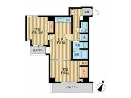 プライムアーバン新宿落合(2DK/1階)の間取り写真