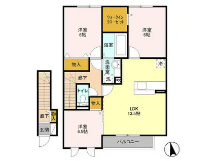プティールB(3LDK/2階)の間取り写真