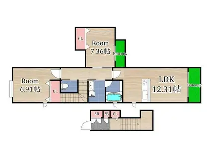 シャーメゾン・ユウ放出II(2LDK/2階)の間取り写真