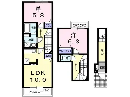 アンジュ東原I(2LDK/2階)の間取り写真