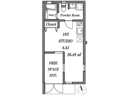 CRUZ DEL SUR(ワンルーム/1階)の間取り写真