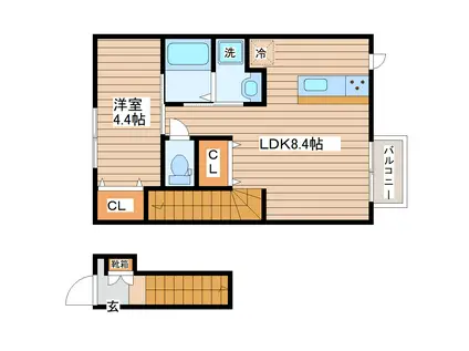 キララ鈎取本町II(1LDK/2階)の間取り写真