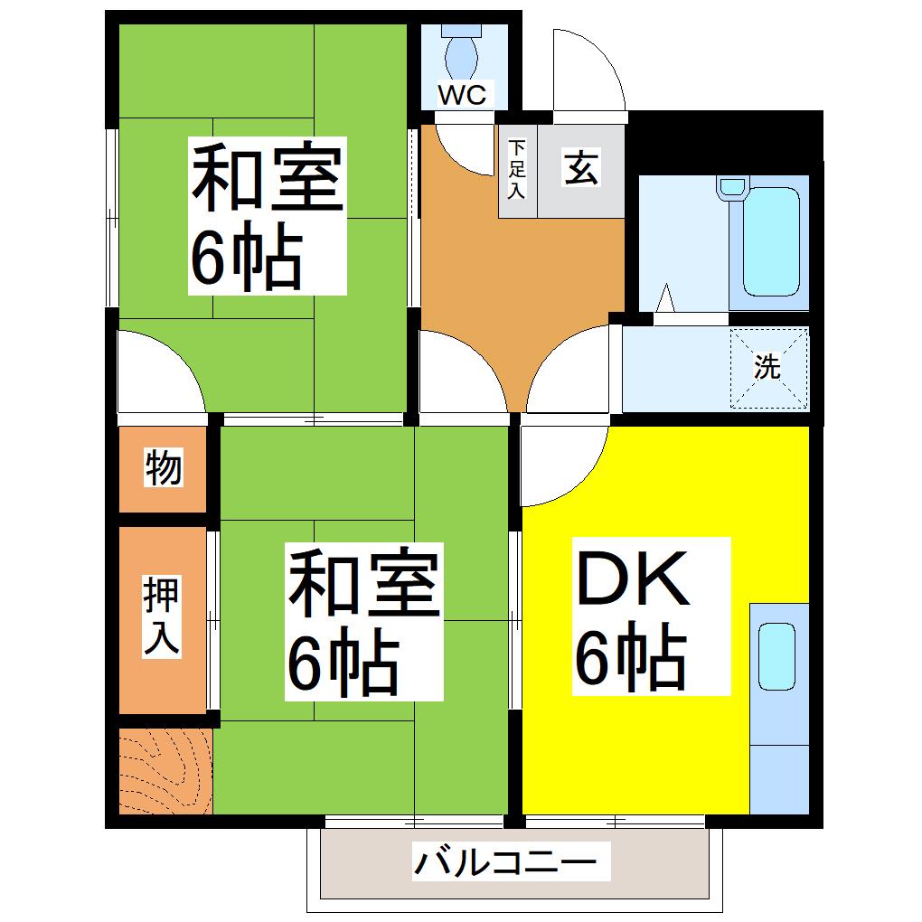 メゾンホワイト D(2DK/2階)の間取り写真