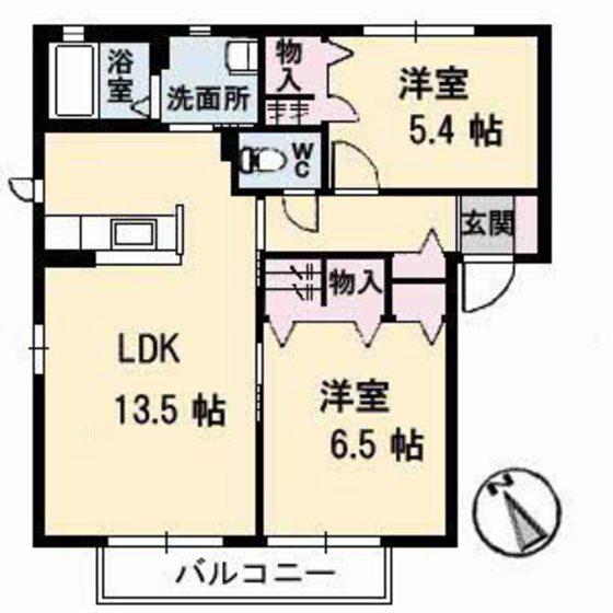 ラ・パルテール福田 五番館(2LDK/2階)の間取り写真