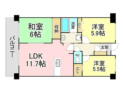 ライフプラザ沢見2番館(3LDK/10階)の間取り写真