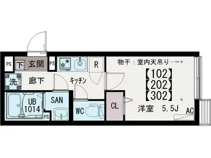 イクシオ江戸川II(1K/3階)の間取り写真