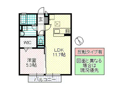エトワールB棟(1LDK/1階)の間取り写真