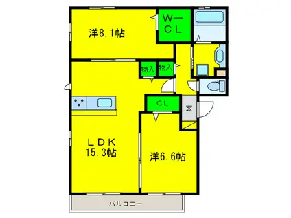 ファミールタカゼンW棟(2LDK/3階)の間取り写真