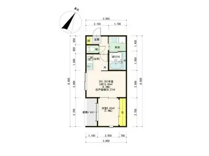 ハーモニーテラス開平町II(1LDK/3階)の間取り写真