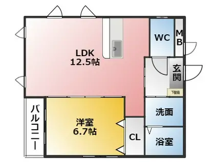 プリムール高蔵(1LDK/1階)の間取り写真