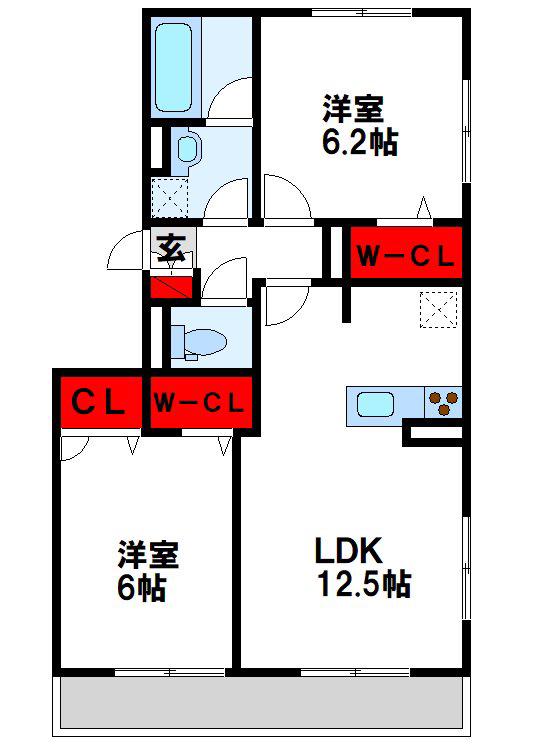 D-ROOM原町駅南(2LDK/1階)の間取り写真