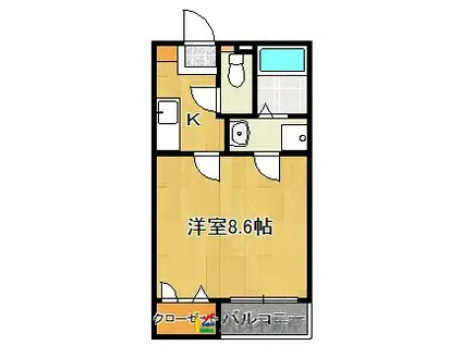 クレフラスト唐原A(1K/2階)の間取り写真