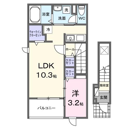 ヒカルサ 甲府城東(1LDK/2階)の間取り写真