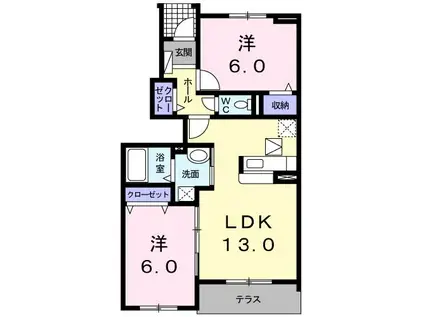 ル シャトウII(2LDK/1階)の間取り写真