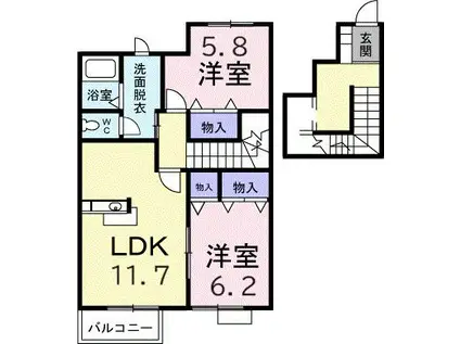 エスポワールA(2LDK/2階)の間取り写真
