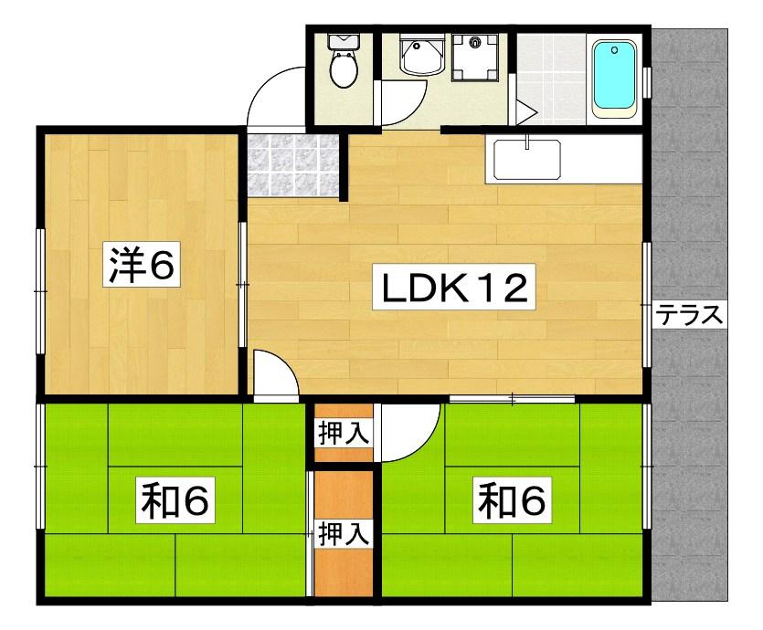 パークヒル枚方C(3DK/1階)の間取り写真