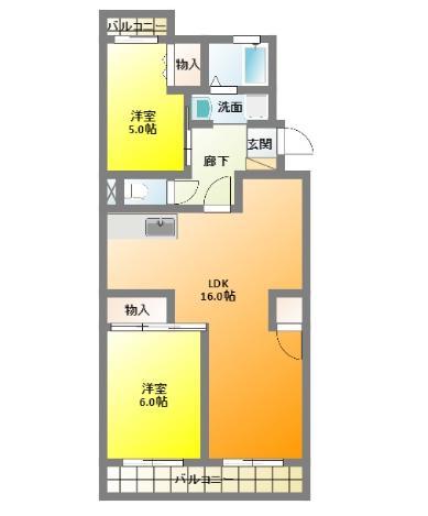 カナヤハイツII(2LDK/3階)の間取り写真
