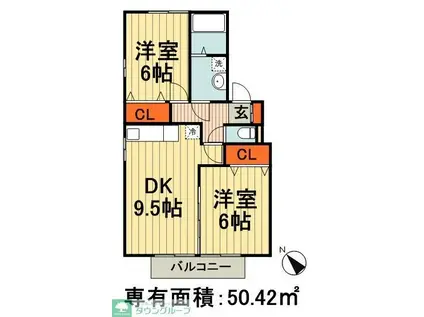 ロジュマンマエバラD(2LDK/1階)の間取り写真