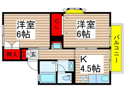シックスタウンズ(2K/1階)の間取り写真