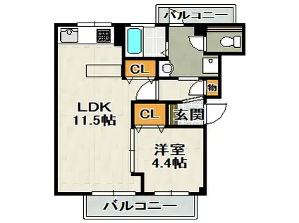 ビューテラス売布(1LDK/2階)の間取り写真