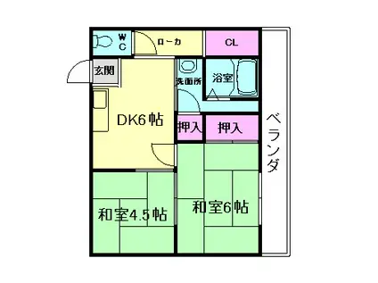 マンション仁(2DK/3階)の間取り写真