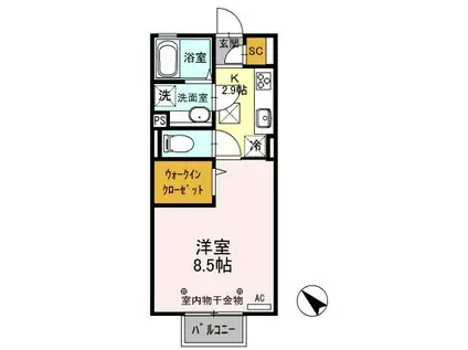 デュナミス II(1K/1階)の間取り写真