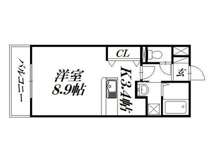 グランジャルダン(1K/1階)の間取り写真