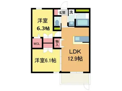 ヘーベルガーデン松山町(2LDK/1階)の間取り写真