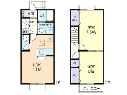 サンライズ弐番館(2LDK/1階)の間取り写真