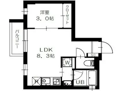 グレイシャス沼袋(1LDK/3階)の間取り写真
