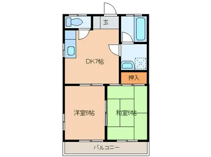イワテツビル(2DK/2階)の間取り写真