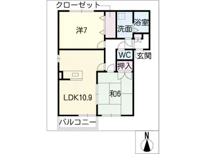 サンハイツ白浜(2LDK/1階)の間取り写真
