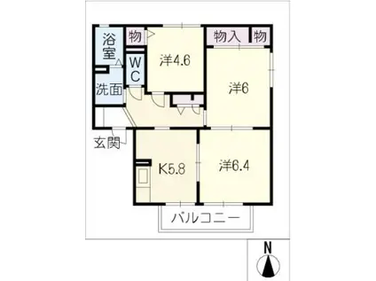 グリーンサイド D棟(3K/1階)の間取り写真