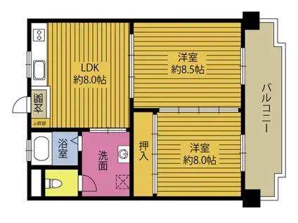 プリンスマンション(2DK/4階)の間取り写真