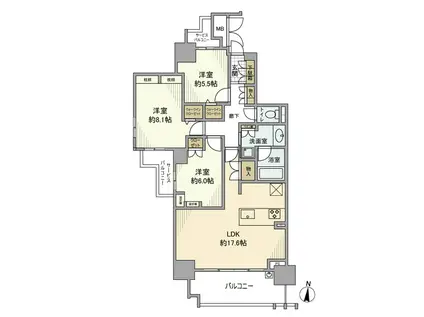 プレサンス ロジェ 豊田平芝CL(3LDK/13階)の間取り写真
