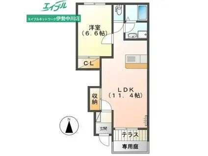 エクシードI(1LDK/1階)の間取り写真