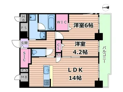 ルクス エルテナ 江戸堀(2LDK/4階)の間取り写真